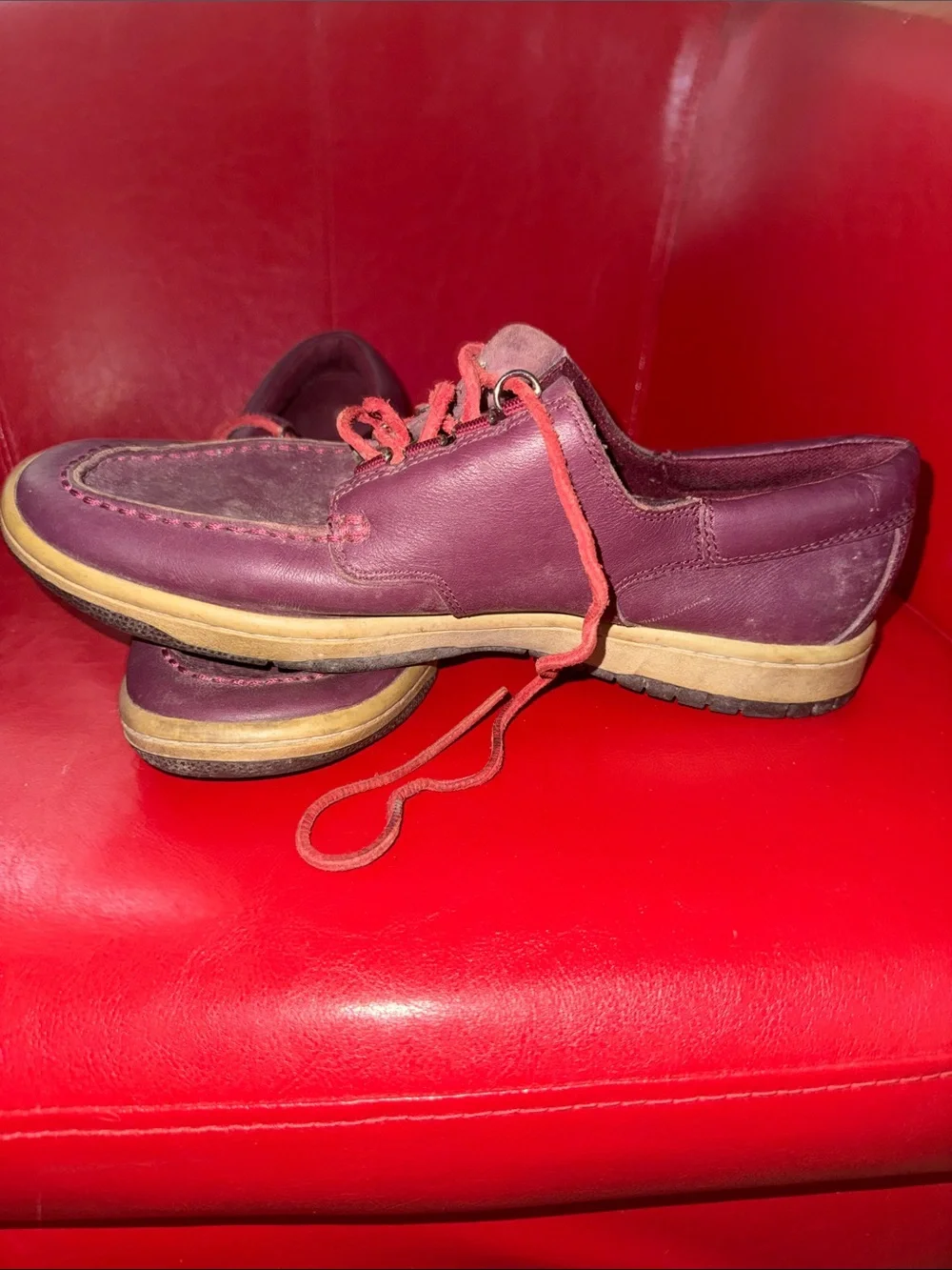 Nike Men's Leather Boat Shoes in Plum with Red Laces